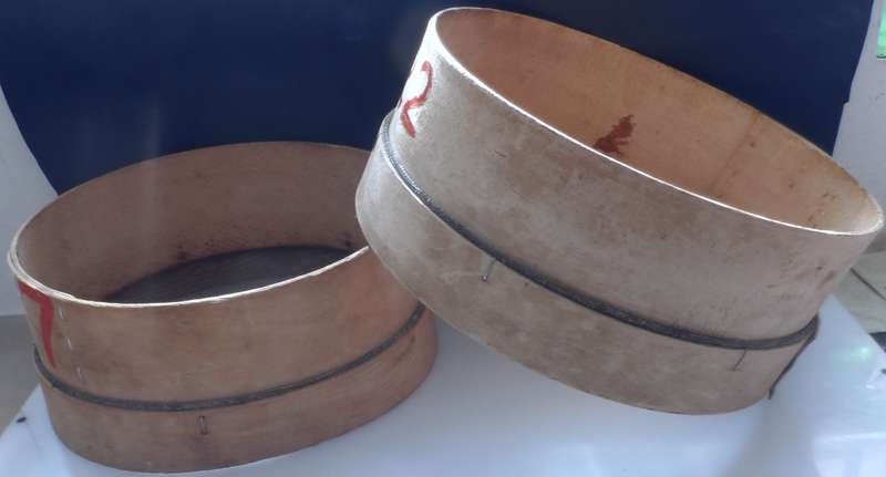 VINTAGE  PAIR OF  BEECH WOOD FRAMED , FLOUR MILL TEST SIEVES