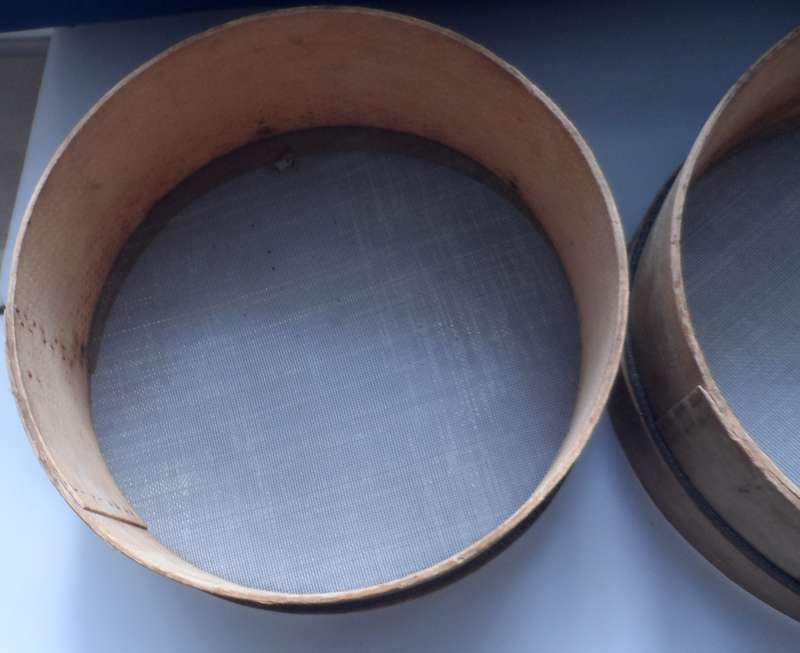 VINTAGE  PAIR OF  BEECH WOOD FRAMED , FLOUR MILL TEST SIEVES