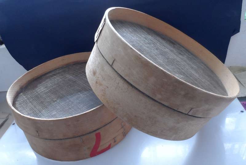 VINTAGE  PAIR OF  BEECH WOOD FRAMED , FLOUR MILL TEST SIEVES