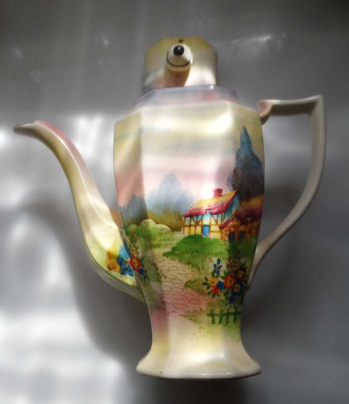 TUDOR VINTAGE ENGLISH TRANSLUCENT CHINA COFFEE ,POT, CREAMER, SUGAR BOWL , 3 DEMITASSE DUOS