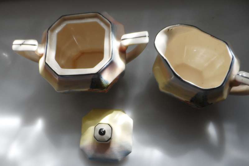 TUDOR VINTAGE ENGLISH TRANSLUCENT CHINA COFFEE ,POT, CREAMER, SUGAR BOWL , 3 DEMITASSE DUOS