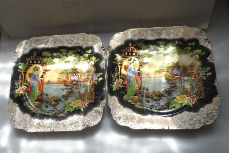 JAPANESE PLATES,  VINTAGE MATCHED PAIR OF SQUARE  DISPLAY PLATES  made in England