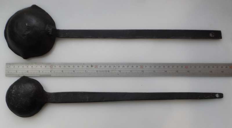 SOLID CAST IRON ,2 x LADLES ,VINTAGE CAST , for smelting, wax , lead pouring, blacksmithing