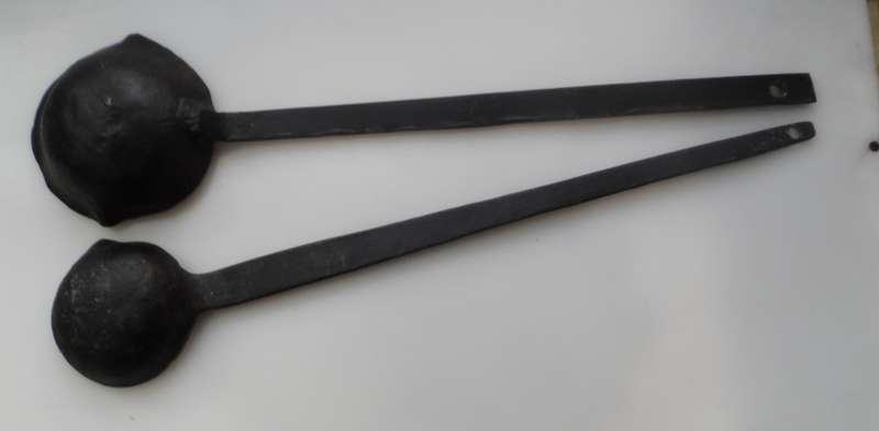 SOLID CAST IRON ,2 x LADLES ,VINTAGE CAST , for smelting, wax , lead pouring, blacksmithing