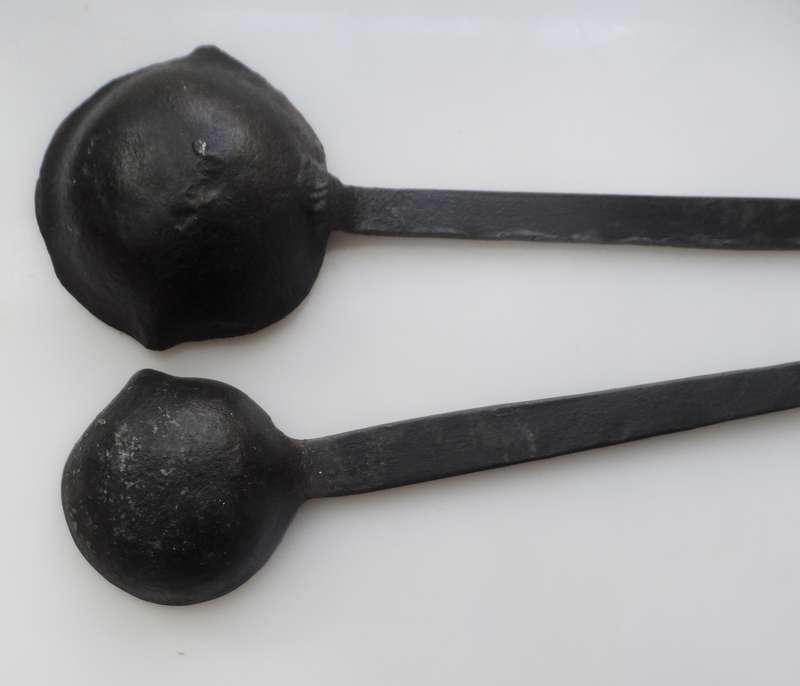 SOLID CAST IRON ,2 x LADLES ,VINTAGE CAST , for smelting, wax , lead pouring, blacksmithing