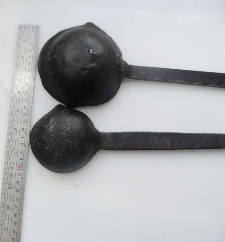 SOLID CAST IRON ,2 x LADLES ,VINTAGE CAST , for smelting, wax , lead pouring, blacksmithing