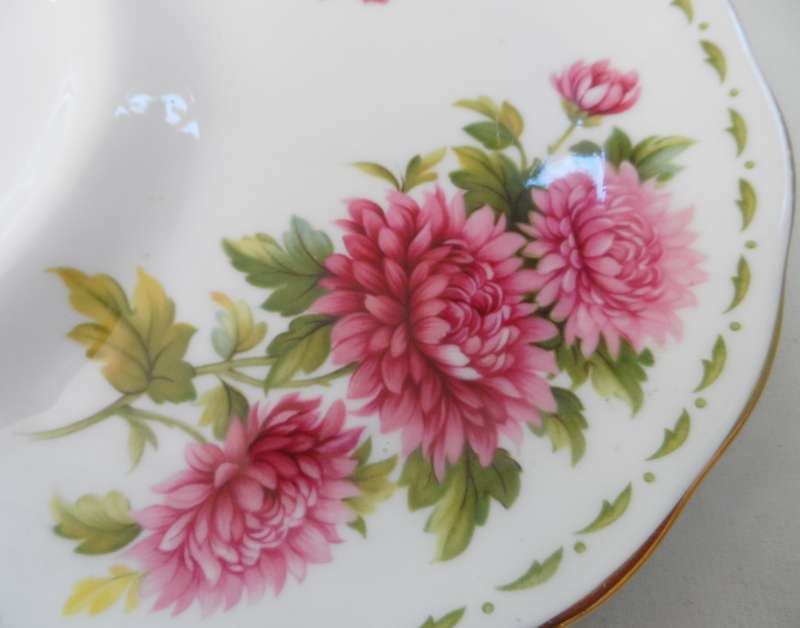 ROYAL ALBERT TENNIS SNACK PLATE & SAUCER COMBO. FLOWERS OF THE MONTH -  NOVEMBER  ' CHRYSANTHEMUM '