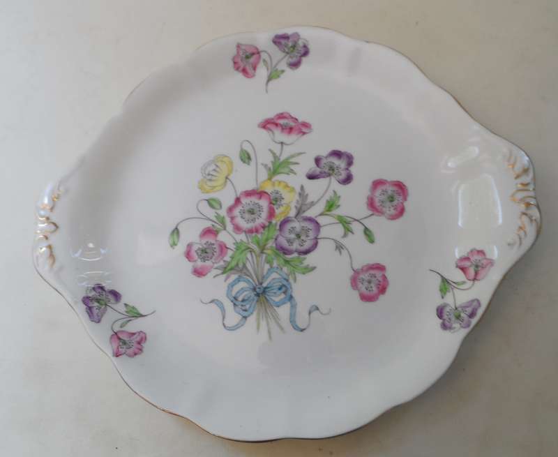 ROYAL ALBERT  TAB HANDLED PORCELAIN SANDWICH, PLATTER   No . 8 ` FLOWERS OF THE MONTH  - POPPY ``