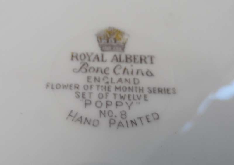 ROYAL ALBERT  TAB HANDLED PORCELAIN SANDWICH, PLATTER   No . 8 ` FLOWERS OF THE MONTH  - POPPY ``