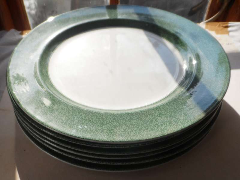 SPODE  ' VERMICELLI GREEN ' CHARGER PLATES , UNDER PLATES,  33cm. / 12 5/8 ins. diam.  6 available