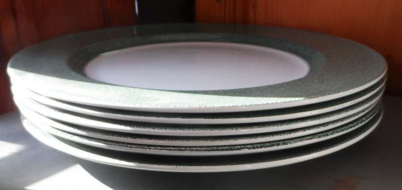 SPODE  ' VERMICELLI GREEN ' CHARGER PLATES , UNDER PLATES,  33cm. / 12 5/8 ins. diam.  6 available