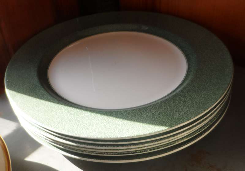 SPODE  ' VERMICELLI GREEN ' CHARGER PLATES , UNDER PLATES,  33cm. / 12 5/8 ins. diam.  6 available