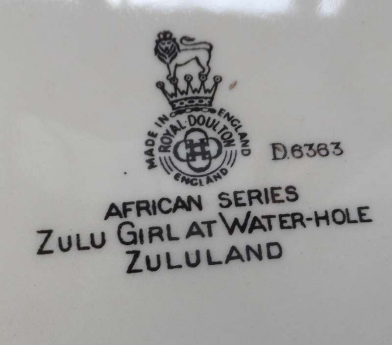 ROYAL DOULTON CABINET / DISPLAY PLATE  AFRICAN SERIES  Design D6383 '  ZULU MAIDEN AT WATERHOLE