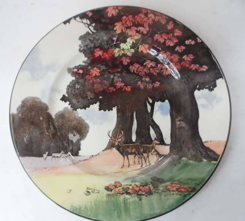 ROYAL DOULTON CABINET / DISPLAY PLATE ' STAG WITH HINDS BREAKING COVER     '