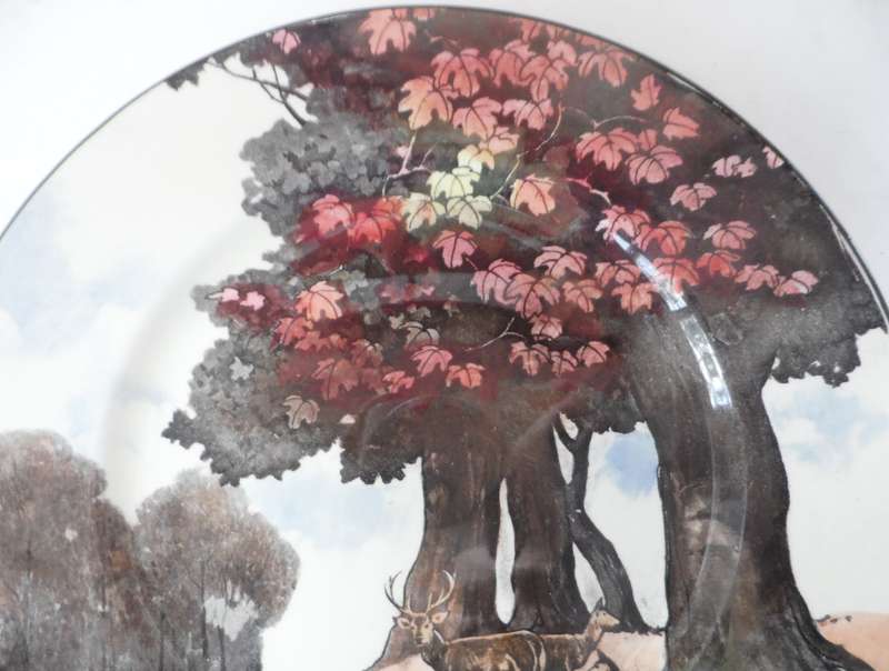 ROYAL DOULTON CABINET / DISPLAY PLATE ' STAG WITH HINDS BREAKING COVER     '
