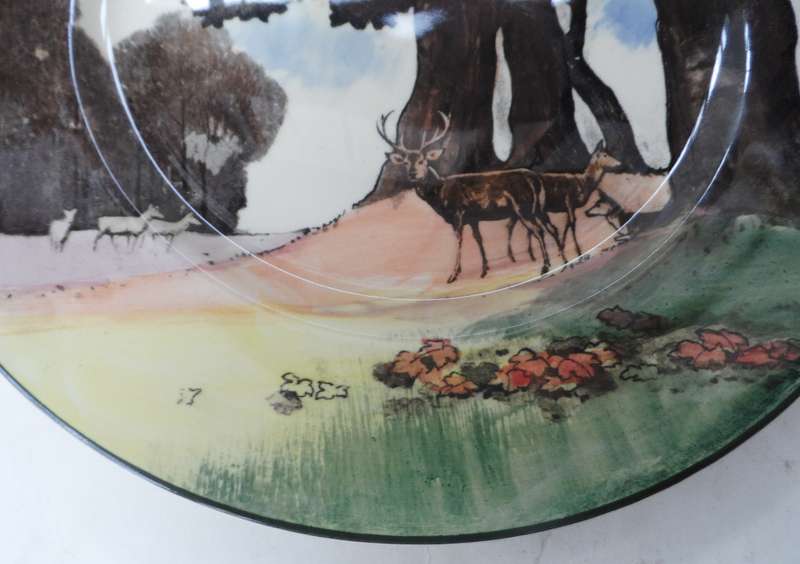 ROYAL DOULTON CABINET / DISPLAY PLATE ' STAG WITH HINDS BREAKING COVER     '