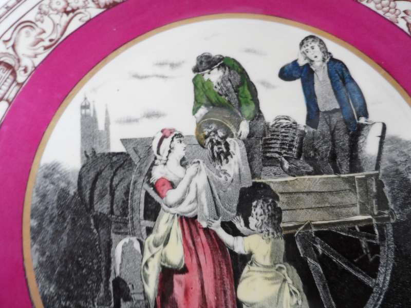 ADAMS  CABINET / DISPLAY PLATE  ' CRIES OF LONDON  FRESH GATHERED PEAS YOUNG HASTINGS ' 24,5 cm.diam