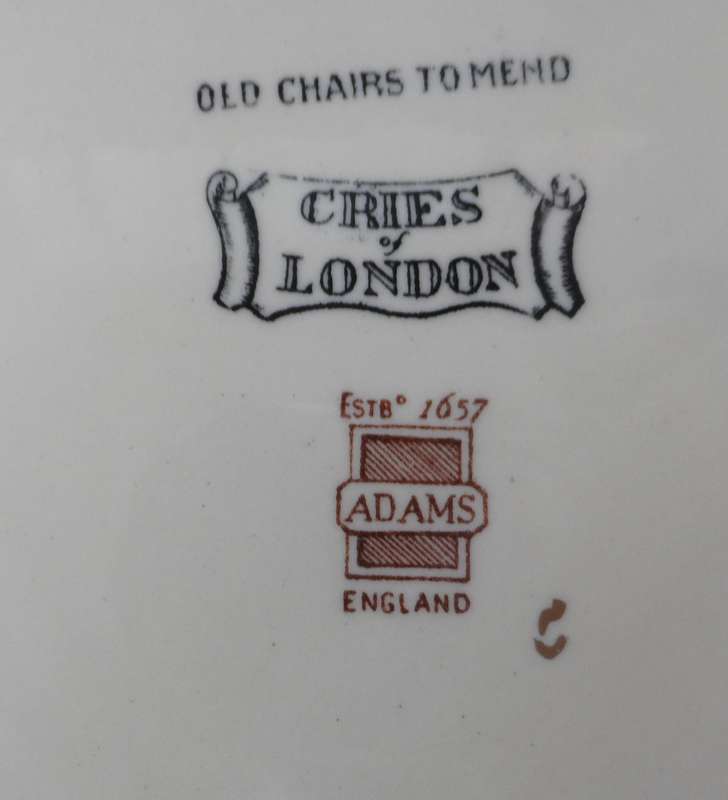 ADAMS  CABINET / DISPLAY PLATE  ' CRIES OF LONDON  OLD CHAIRS TO MEND ' 24,5 cm. / 9 3/ 4 ins. diam.