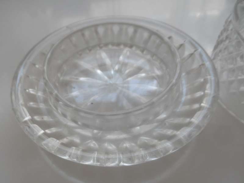 CUT GLASS CRYSTAL LIDDED , BUTTER DISH , with iced water, well rim
