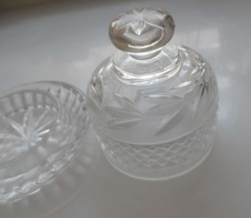 CUT GLASS CRYSTAL LIDDED , BUTTER DISH , with iced water, well rim