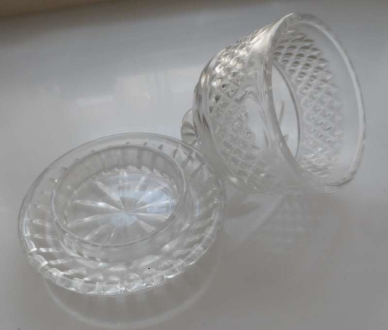 CUT GLASS CRYSTAL LIDDED , BUTTER DISH , with iced water, well rim