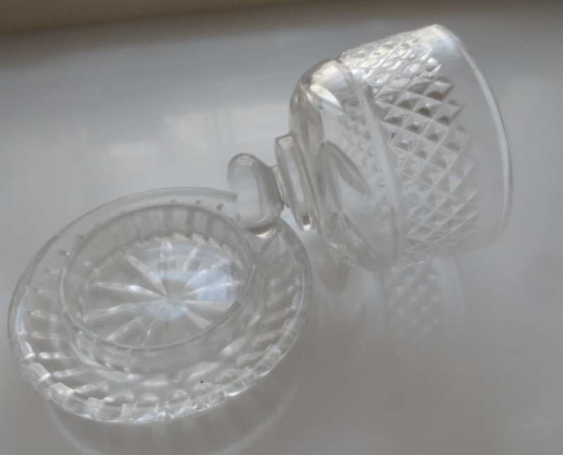 CUT GLASS CRYSTAL LIDDED , BUTTER DISH , with iced water, well rim