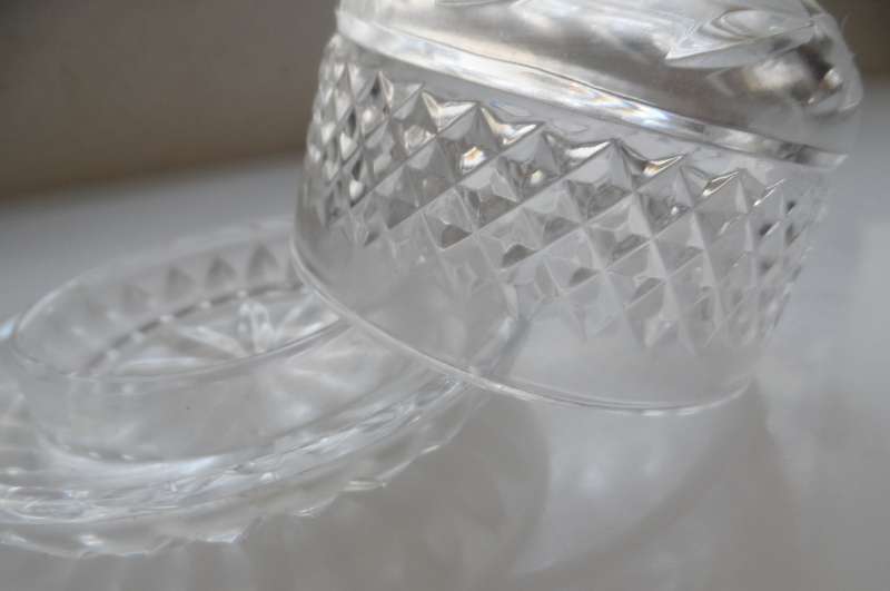 CUT GLASS CRYSTAL LIDDED , BUTTER DISH , with iced water, well rim