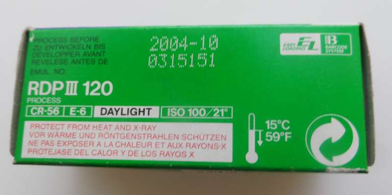 PROVIA FUJICHROME 100F  SUPER FINE GRAIN, DAYLIGHT,  RDP III  120  CR56/E6 EXPIRED FILM 2004-10