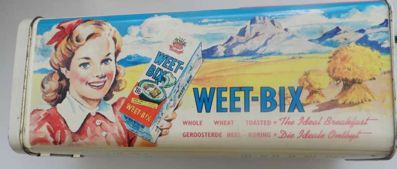 VINTAGE COLLECTIBLE BOKOMO, WEET-BIX ,  LIDDED STORAGE TIN