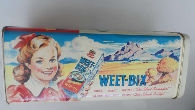 VINTAGE COLLECTIBLE BOKOMO, WEET-BIX ,  LIDDED STORAGE TIN