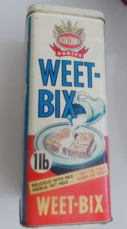 VINTAGE COLLECTIBLE BOKOMO, WEET-BIX ,  LIDDED STORAGE TIN