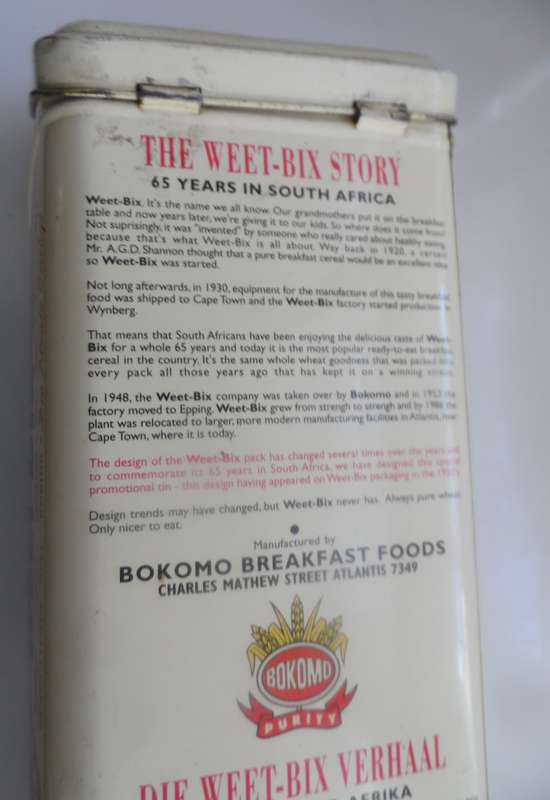 VINTAGE COLLECTIBLE BOKOMO, WEET-BIX ,  LIDDED STORAGE TIN