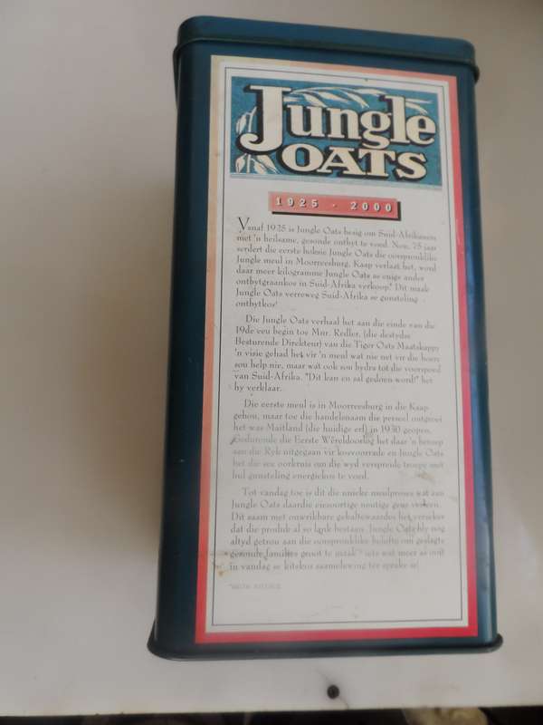 VINTAGE COLLECTIBLE , JUNGLE OATS,  LIDDED STORAGE TIN