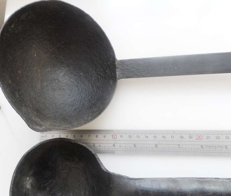 SOLID CAST IRON ,2 x LADLES ,VINTAGE CAST , for smelting, wax , lead pouring, blacksmithing