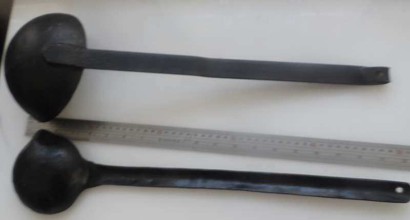 SOLID CAST IRON ,2 x LADLES ,VINTAGE CAST , for smelting, wax , lead pouring, blacksmithing