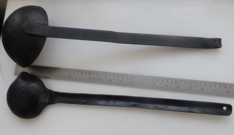 SOLID CAST IRON ,2 x LADLES ,VINTAGE CAST , for smelting, wax , lead pouring, blacksmithing