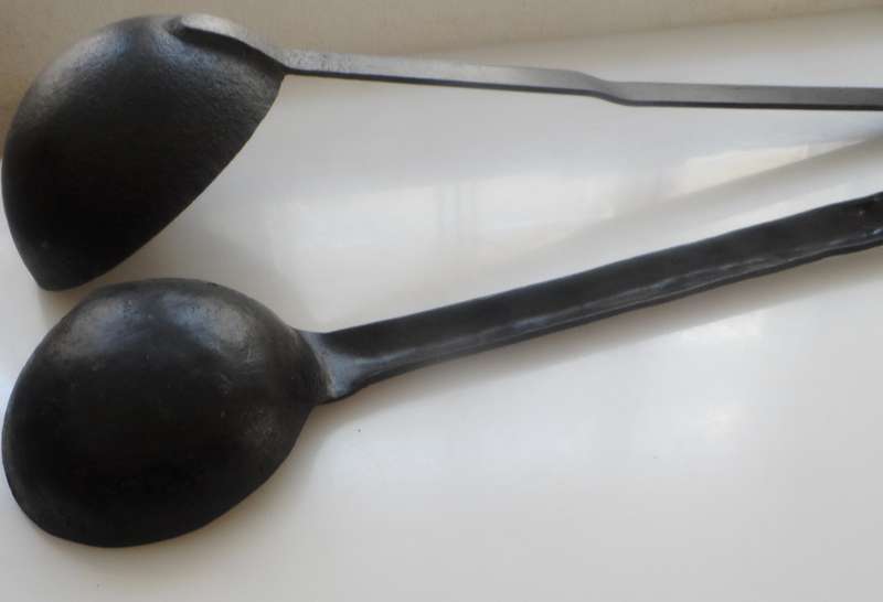 SOLID CAST IRON ,2 x LADLES ,VINTAGE CAST , for smelting, wax , lead pouring, blacksmithing