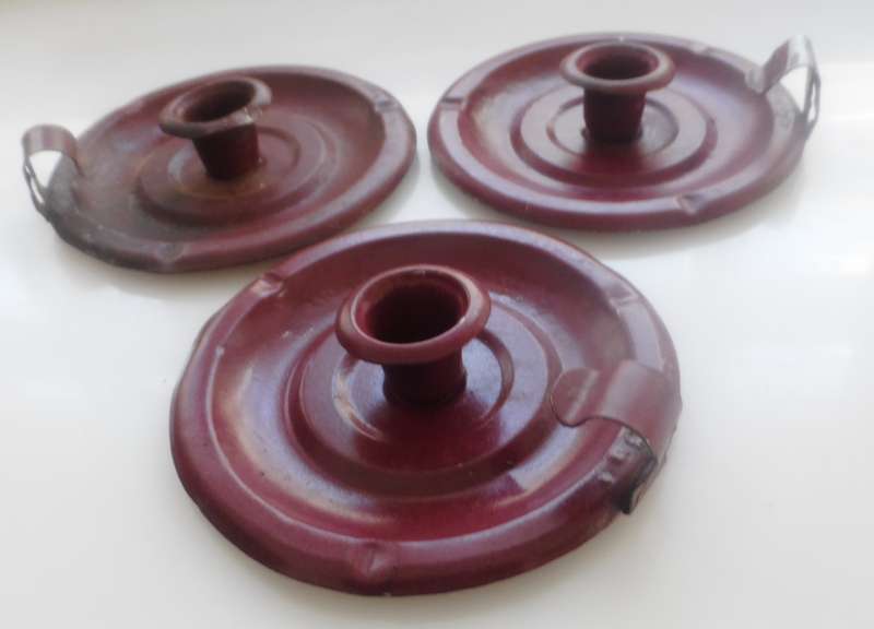 CANDLE STICK HOLDERS - VINTAGE  SET OF 3 , PRESSED TIN