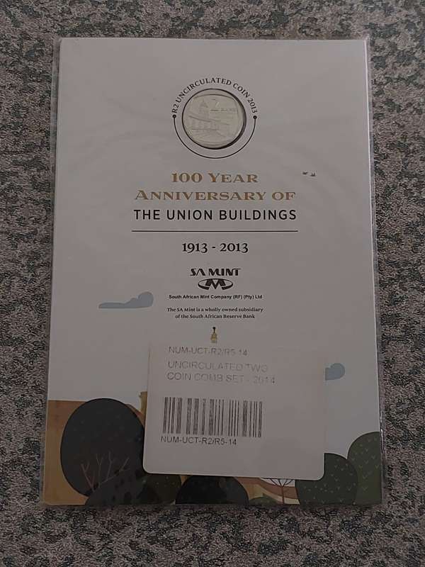 20 year democracy R5 and 100 years anniversary Union Building R2 uncirculated coins