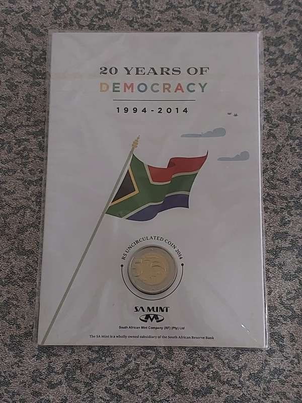 20 year democracy R5 and 100 years anniversary Union Building R2 uncirculated coins