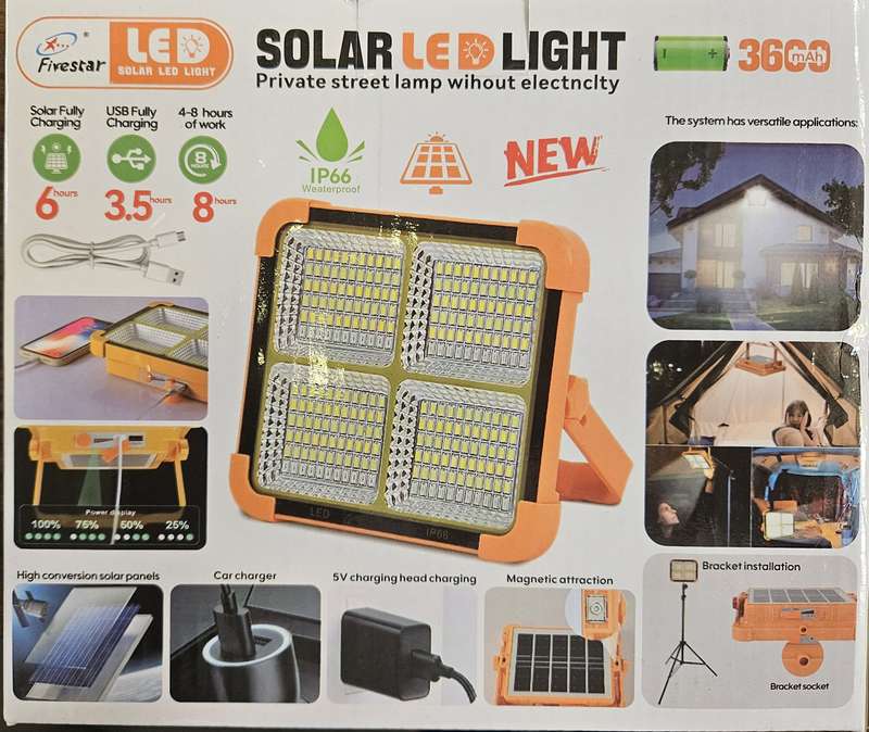 FIVESTAR Waterproof LED Solar , Outdoor ,Working and Load Shedding Light