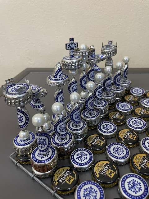 Handmade Chess Set - made from beer bottle tops -magnetic