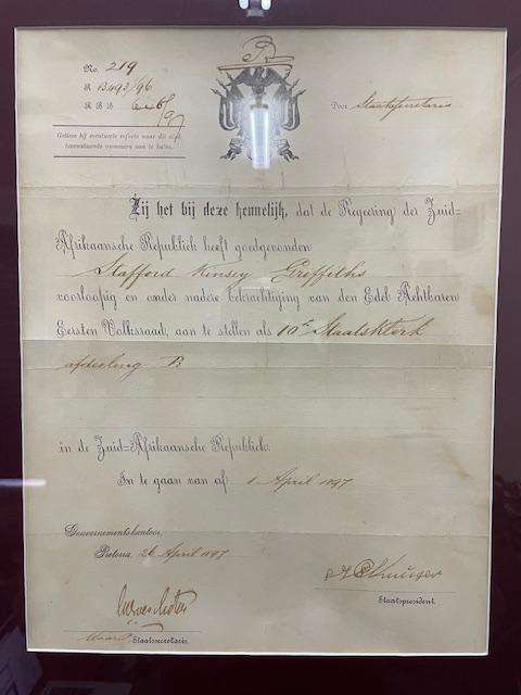Super RARE ! Original 1897 Official ZAR document hand signed by Paul Kruger