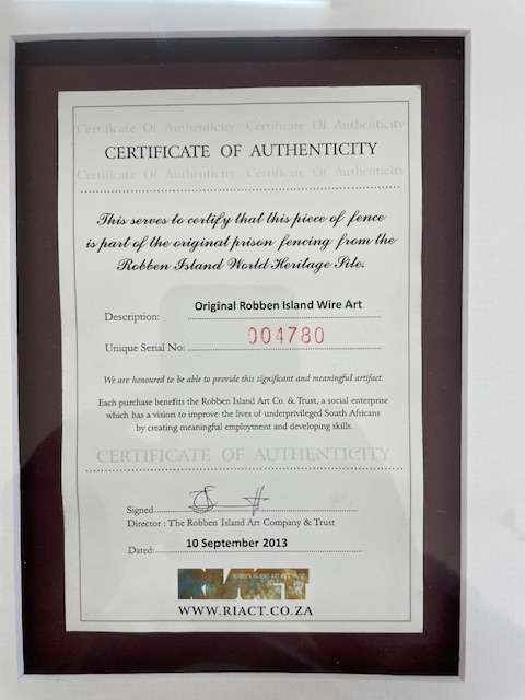 Framed Robben Island fence with Certificate