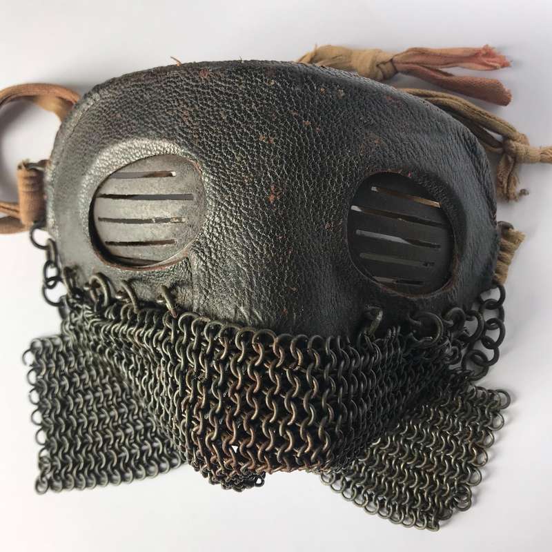 Original British WWI Tanker Leather Covered Splatter Mask with Chainmail Mouth Guard