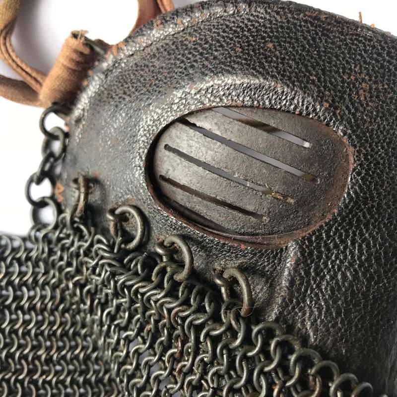 Original British WWI Tanker Leather Covered Splatter Mask with Chainmail Mouth Guard