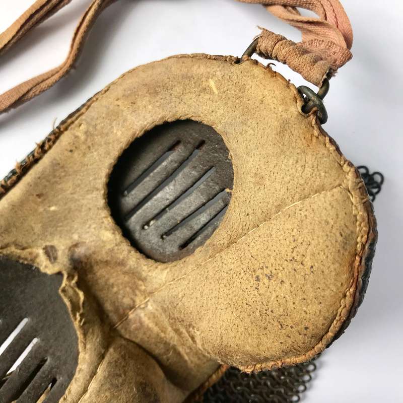 Original British WWI Tanker Leather Covered Splatter Mask with Chainmail Mouth Guard