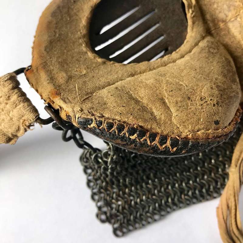 Original British WWI Tanker Leather Covered Splatter Mask with Chainmail Mouth Guard