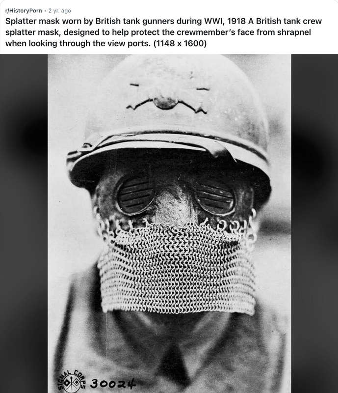 Original British WWI Tanker Leather Covered Splatter Mask with Chainmail Mouth Guard