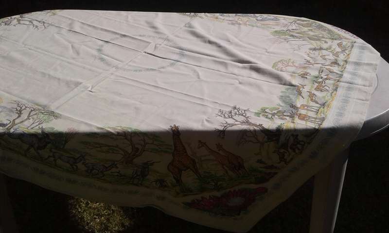 Tablecloth with a Kruger National Park theme.